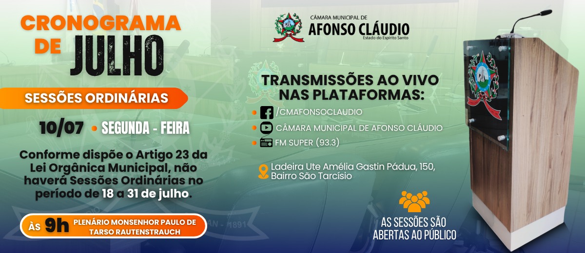 Cronograma das Sessões do Mês de Julho