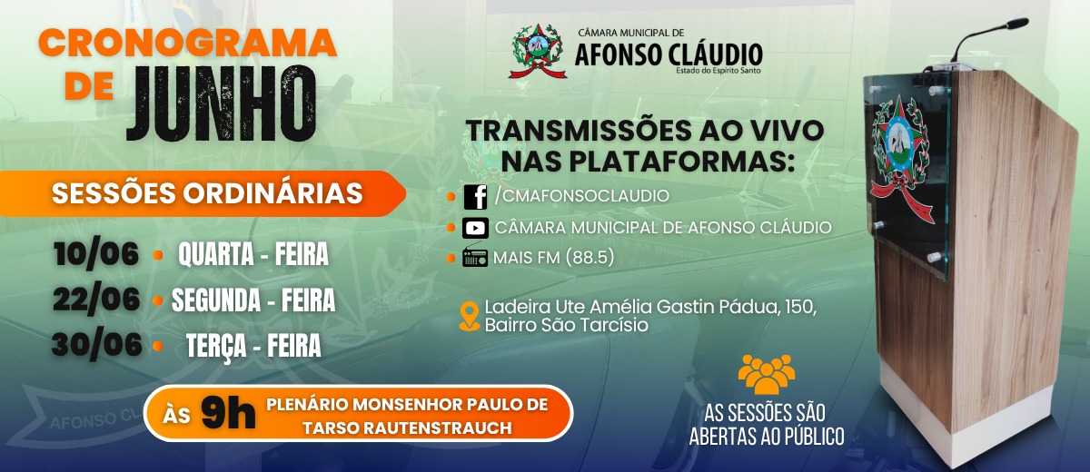 Cronograma das Sessões do Mês de Junho