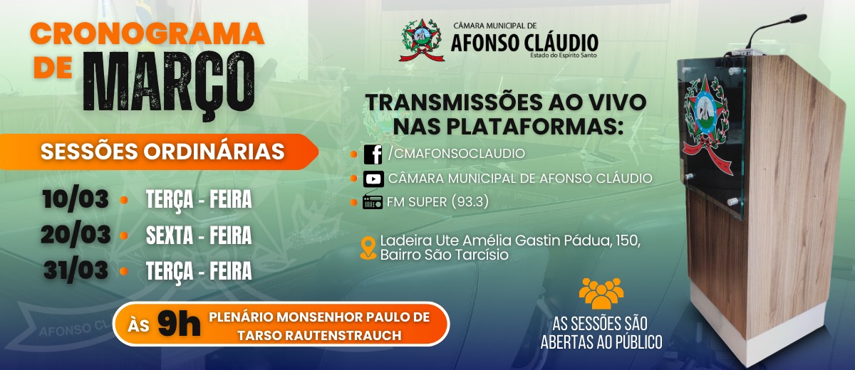 Cronograma das Sessões do Mês de Março