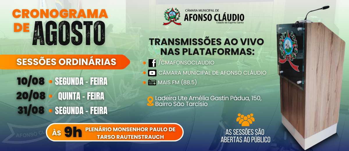 Cronograma das Sessões do Mês de Agosto