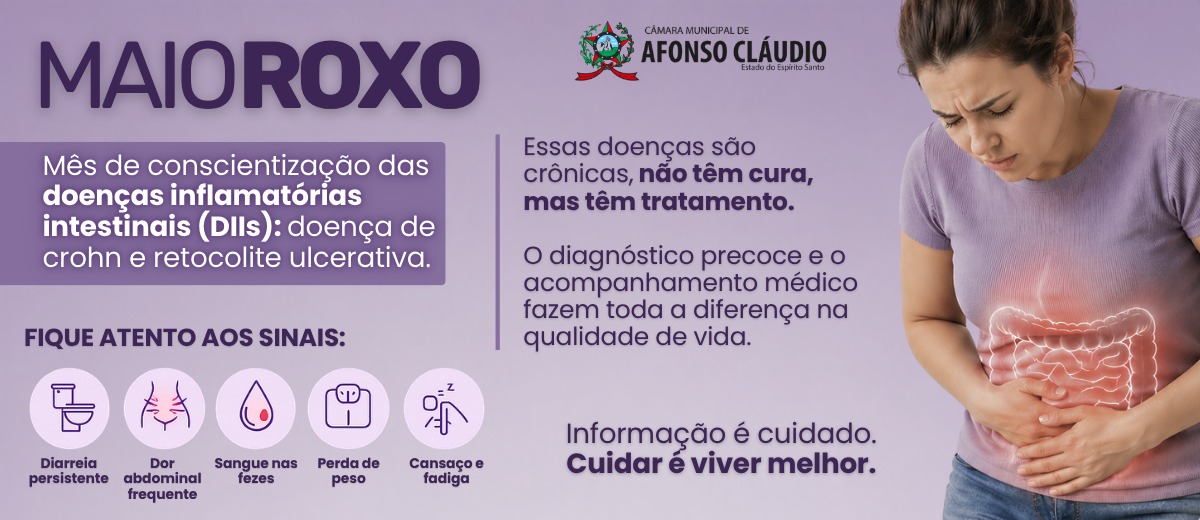 Maio roxo mes de conscientização sobre as doencas inflamatorias intestinai